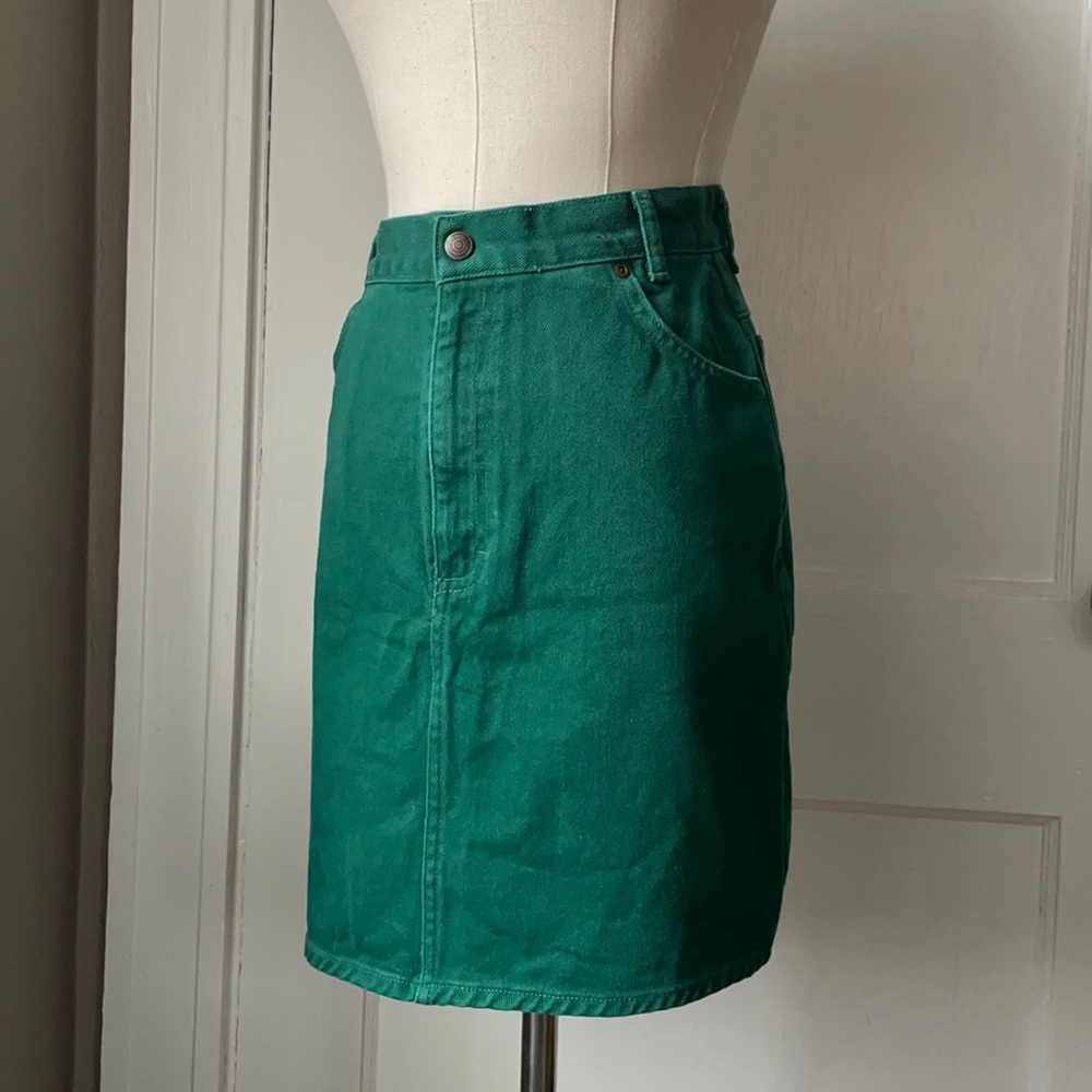 Vintage Green Denim Mini Skirt (XS)